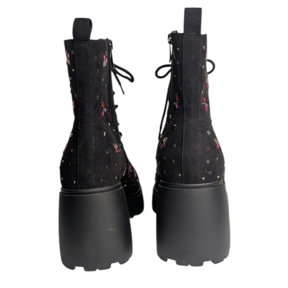 Betsey Johnson Micro Stones Chunky Heel Combat Boots | Size 11.5WW - Picture 8 of 10